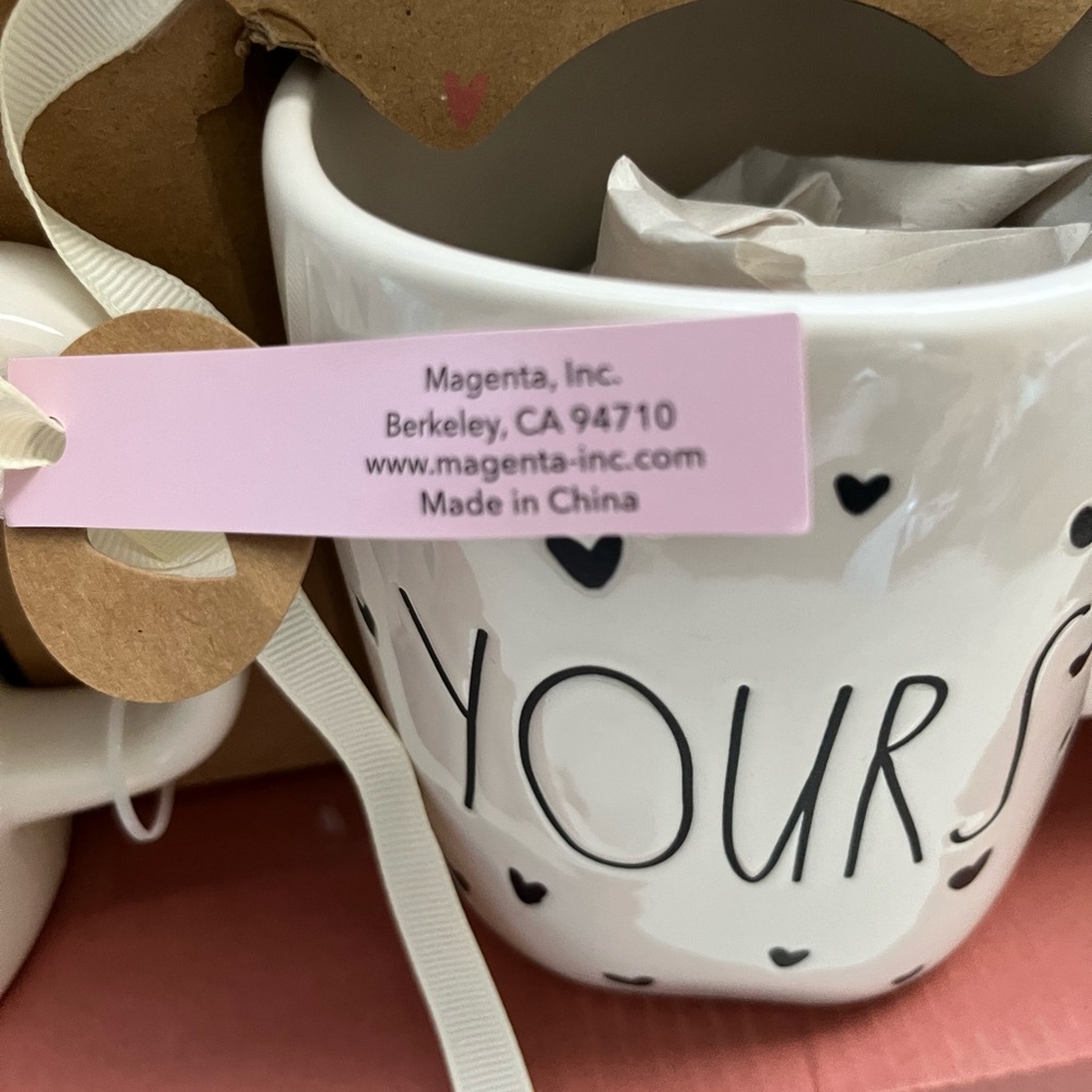 Rae Dunn Heart Patterned Set of Two Mugs - 
“Yours /Mine” - Picture 4 of 8